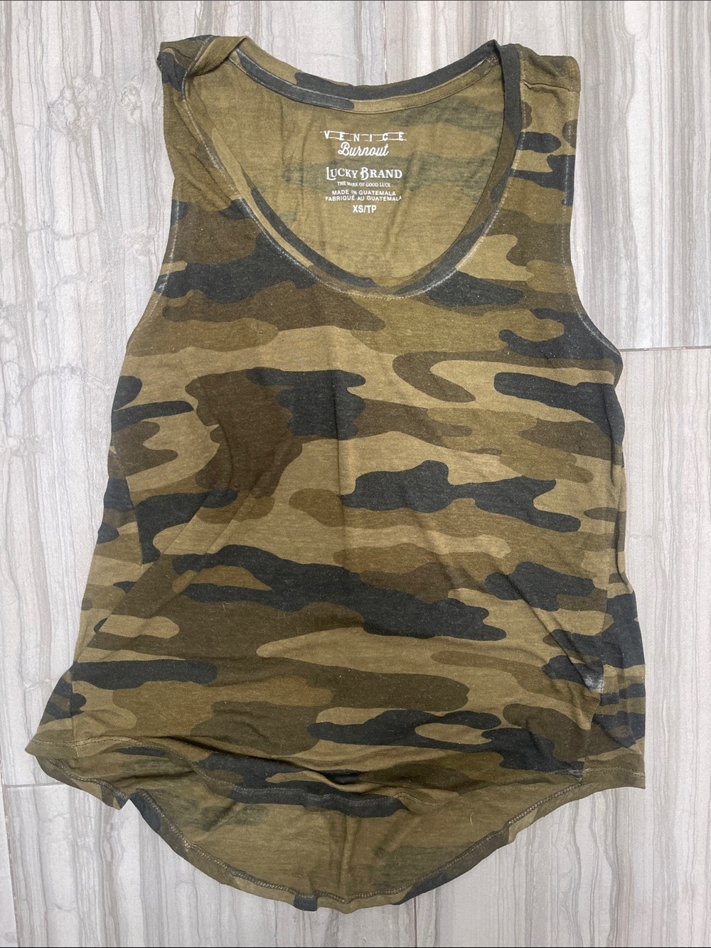 Lucky Brand Olive & Dark Green Camo Scoop Neck Tank